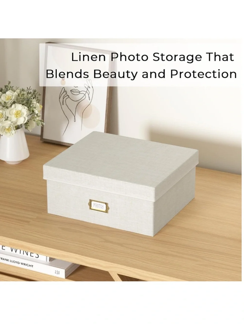 Photo Storage Box Linen Photo Box Organizer With Dividers, Fits 1700 - 4x6 photo